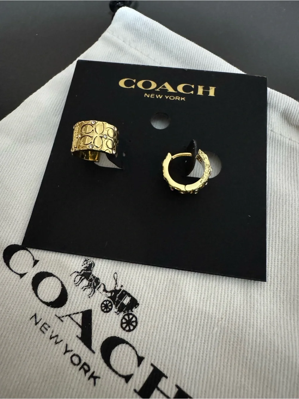 COACH Gold Signature Cuff & Textured Hoop Earrings